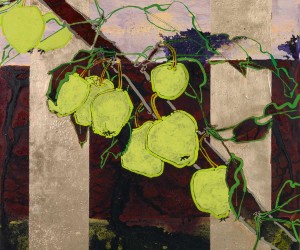 Robert Kushner, "Quince," 2014; oil, acrylic, and gold leaf on linen; gift of Dr. Harold F. Daum. Collection Daum Museum of Contemporary Art.