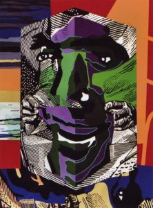 Richard Deon (American, b. 1956), "Pacific Mask," 1994-2003; acrylic on canvas; 102 1/2 x 80 1/2 in. Collection Daum Museum of Contemporary Art, museum purchase.
