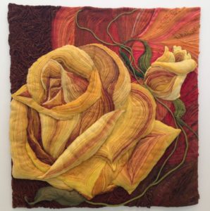 Janet Kuemmerlein (American, b. 1932), Yellow Rose with Bud, 1980; stitched fiber relief; 73 x 70 x 5 in. Collection Daum Museum of Contemporary Art, gift of Jean Rozmus.