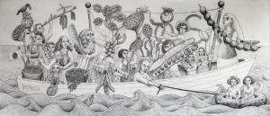 Erica Daborn, "S.O.S. (Save Our Seeds)," charcoal on canvas; 70 x 164 in. Image courtesy of the artist.