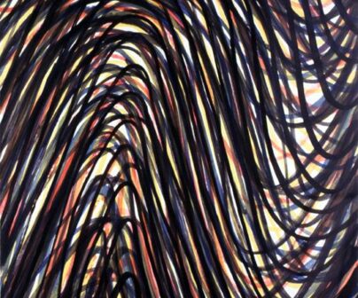 Sol LeWitt, "Wavy Brushstrokes Superimposed," 1995; etching; 35 x 35 in. Gift of Dr. Harold F. Daum.