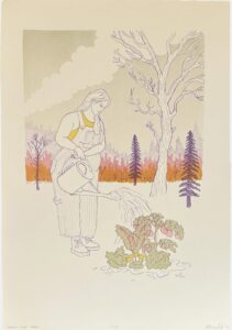 Mariah Markt, "Forest Fire Fran", 2025; stone lithograph on paper; courtesy of the artist.