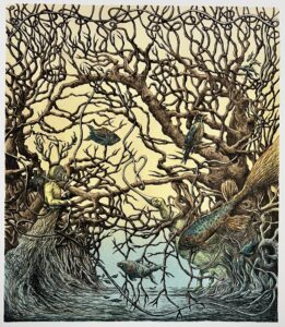 Deborah Maris Lader, "Can't See the Forest for the Poet-Trees", 2024; lithograph and 7-layer screenprint on paper; courtesy of the artist.