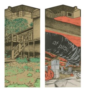 M. Robyn Wall, "At Work/ At Play"; silkscreen and collage on frosted mylar; courtesy of the artist.