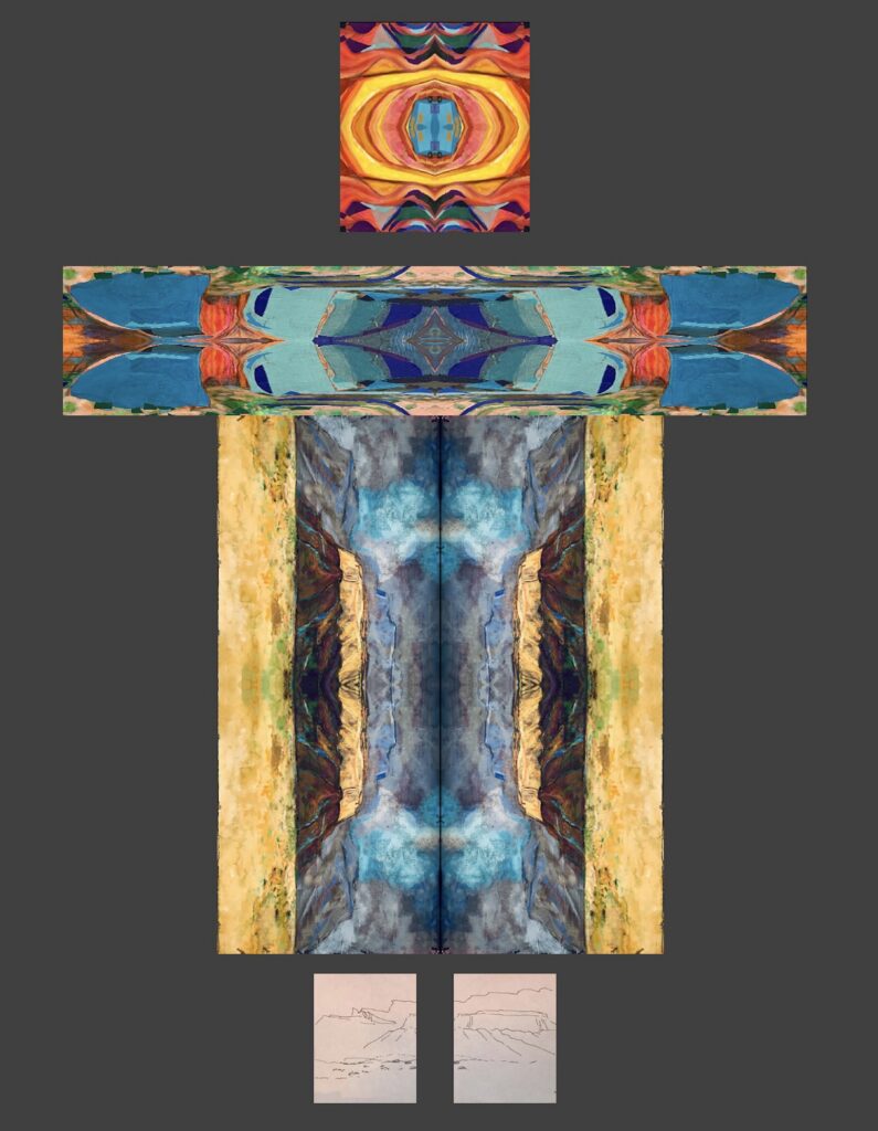 Denita Benyshek, "Radiant Being: Sunset and Storm in the Desert", 2026; Mixed media: Drawing, painting, photography, archival ink printmaking, soft pastel, on cotton rag paper; Courtesy of the artist.